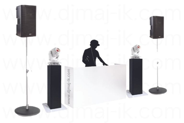 Black Speaker and Stand - White Mving Head Lights -White DJ Booth