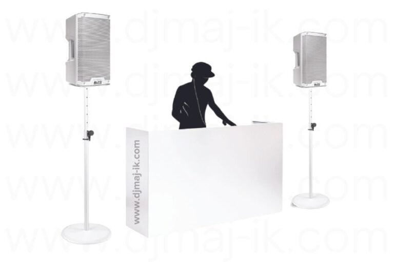 - White Premium Speaker Stand -DJ Mixing Equipment - Small PA Speaker System - White Premium DJ Booth
