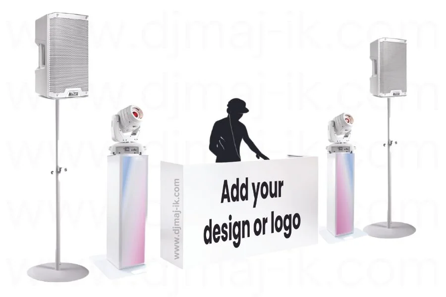 -Wireless Microphone -Premium Speaker Stand -DJ Mixing Equipment - Small PA Speaker System - Moving Head Lightning - Truss Podium Plinths - Premium DJ Booth